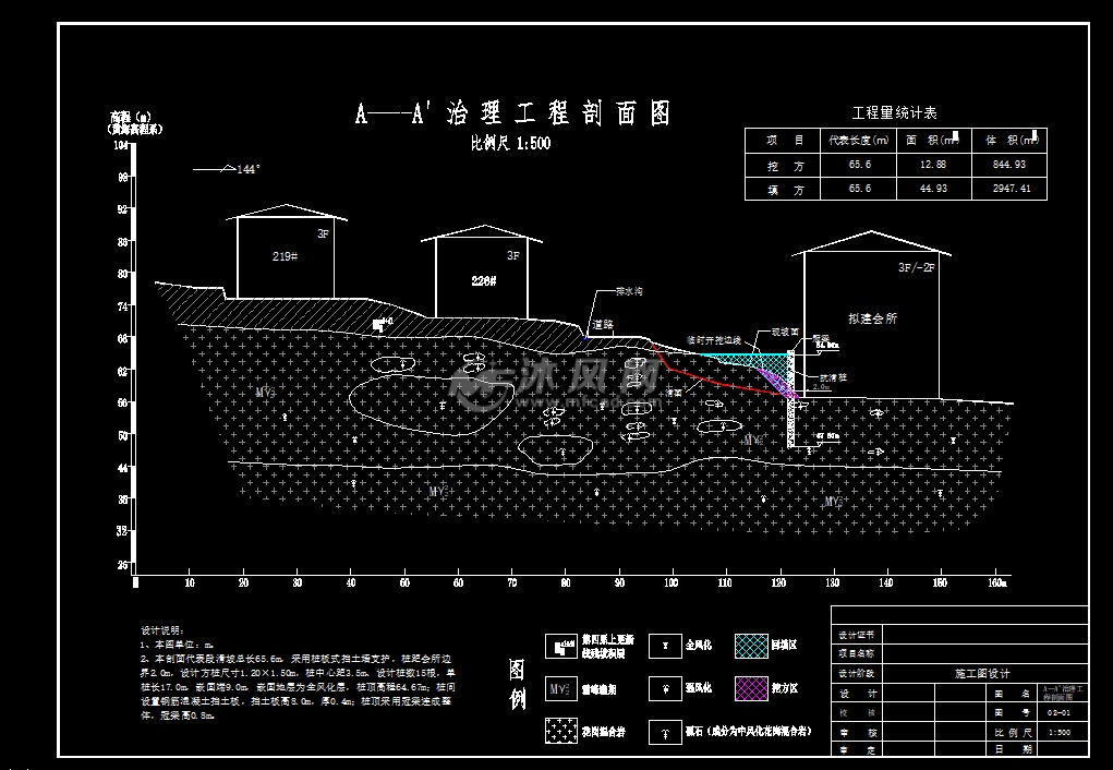 11米高岩土混合边坡抗滑桩悬臂挡土墙支护