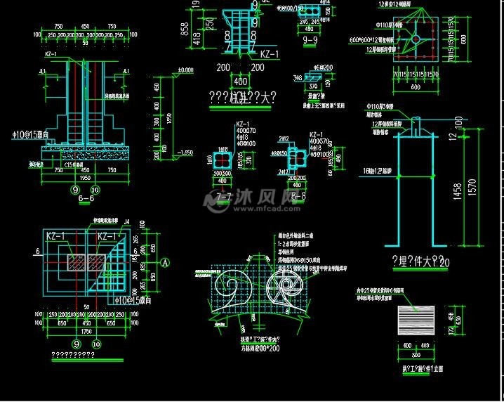 围墙北入口大门结构施工图 围墙景窗大样图 围墙伸缩缝处基础及大样图