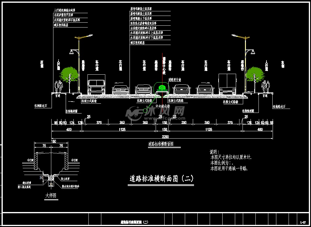 32m宽城市主干路沥青路面道路含排水照明