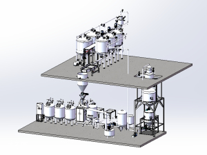 泡豆磨浆自动化布局3D模型图