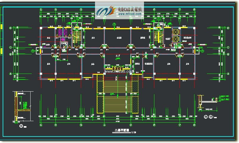 autocad七层行政办公楼二层平面图