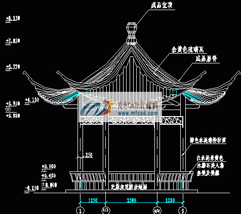 六角亭正立面图