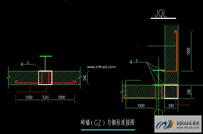 砖墙与钢柱连接图