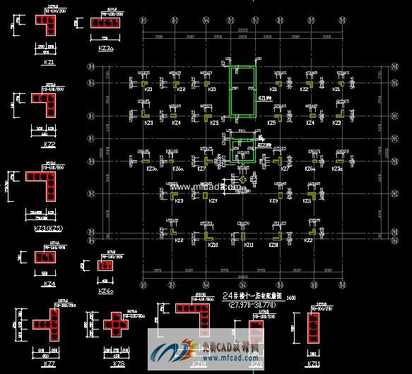 屋面梁板平面配筋图,各层柱配筋图,屋面柱配筋图,跃层柱配筋图,剪力墙