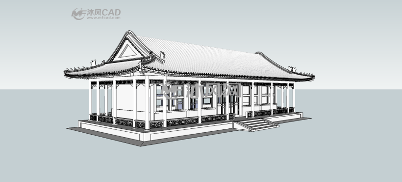 简易大殿 - sketchup中国古代建筑模型下载 - 沐风图纸