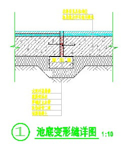 其中包括:池底變形縫詳圖,吃側壁變形縫詳圖,排水溝平面圖及剖面圖等