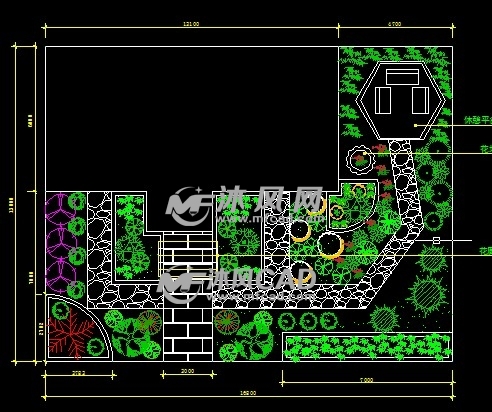 别墅庭院设计图中的植物配置表内容:鸡爪槭,贴梗海棠,石楠球,垂丝海棠