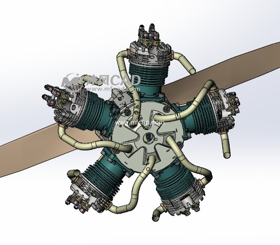 5缸星形发动机 - solidworks军工用品模型下载 - 沐风图纸