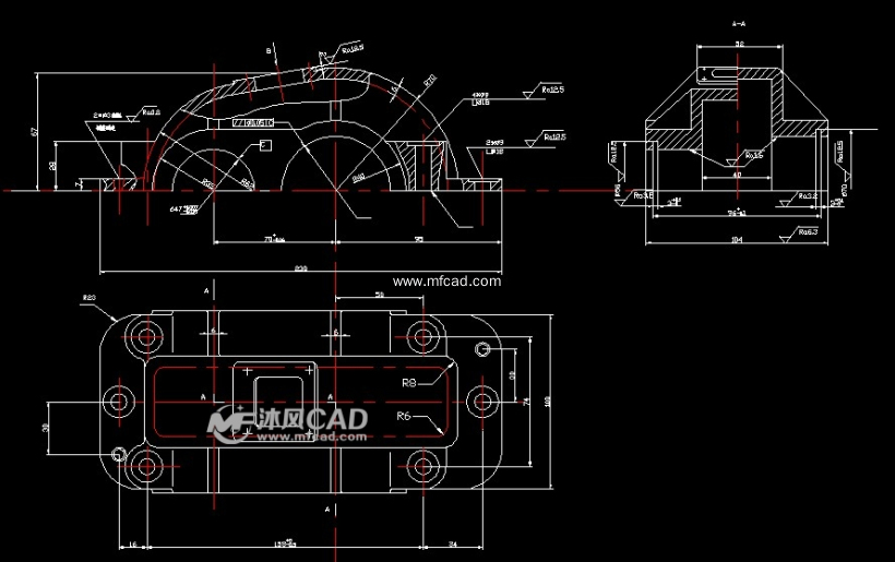减速器箱体三视图 - autocad减速机械设备图纸下载 - 沐风图纸
