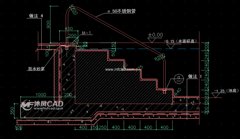各种各样的泳池浴场施工细部大样图