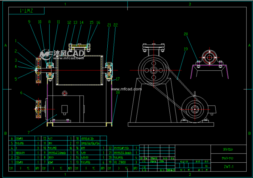 本下载图纸是一套zwt电动滚筒图纸,图纸包含了zwt-1装配图,zwt-2皮带