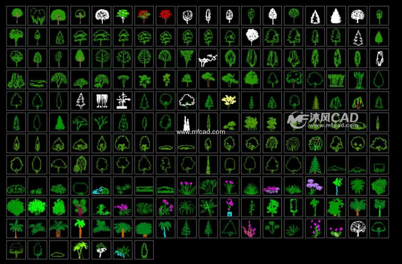 植物立面圖塊 - autocad植物素材圖紙下載 - 沐風圖紙
