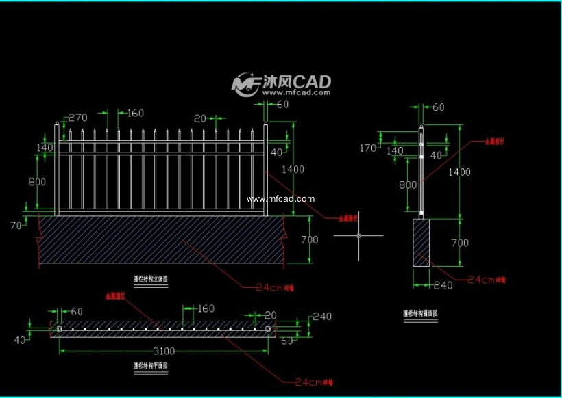 cad圍欄施工圖 - autocad欄杆景窗施工圖下載 - 沐風圖紙