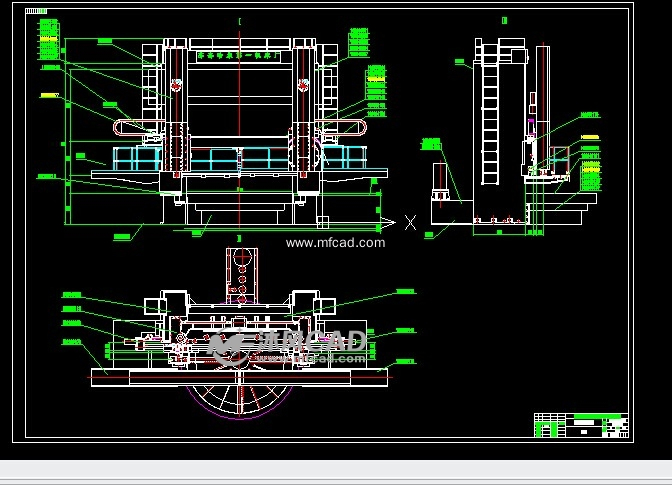 图中涉及到了左垂直刀架,左横梁滑座,左走台,冷却排屑装置,工作台,右