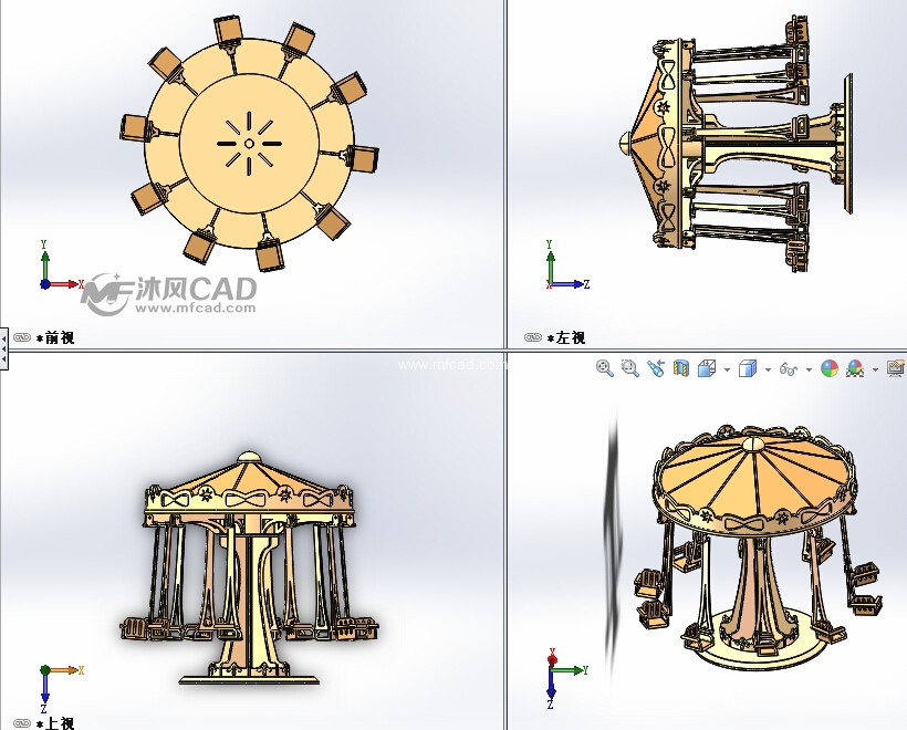 木质拼图工艺之旋转木马 - solidworks玩具公仔类模型下载 - 沐风图纸