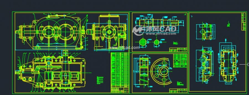 锥齿斜齿轮减速器装配图 - autocad减速机械设备图纸下载 - 沐风图纸