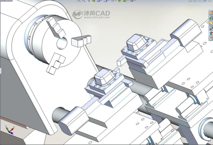 双主轴四刀架车床 - solidworks机械设备模型下载 - 沐风图纸