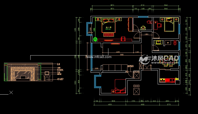 (1/4) 房屋戶型圖整體結構圖紙簡介本下載模型是用cad2007創建的房屋