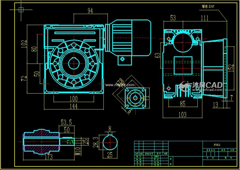 rv减速机外形图(共9张) - autocad减速机械设备图纸下载 - 沐风图纸
