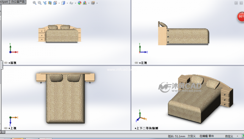 简单的床设计模型 - solidworks生活用品类模型下载 - 沐风图纸