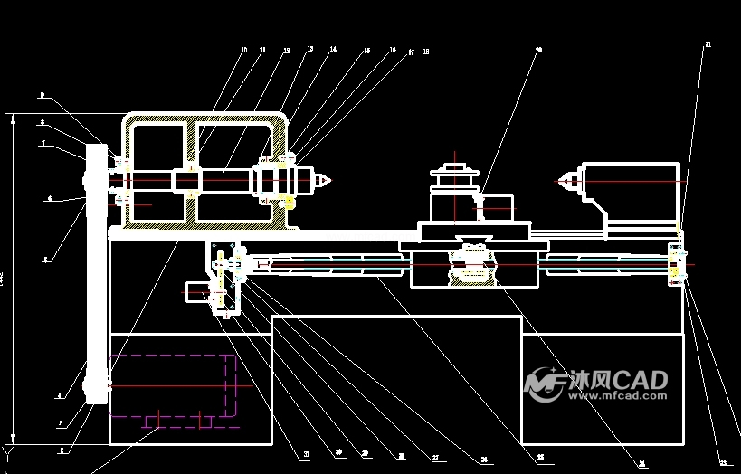 木工车床总装配图 autocad机床图纸下载 沐风图纸
