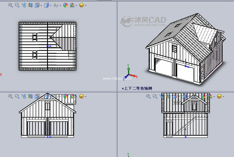 木质二层车库设计(24x20 solidworks园林建筑模型下载 沐风图纸