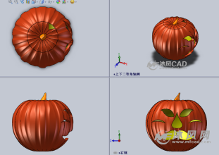 南瓜雕刻灯笼设计模型三视图