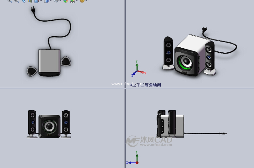 一整套完善的台式电脑音响设计模型三视图