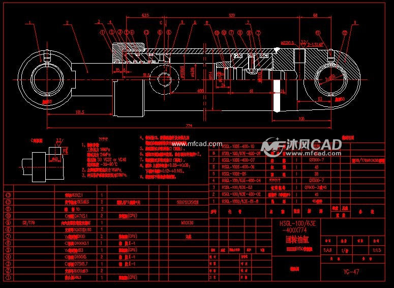 by50挖掘机回转油缸部装图dwg套图13张