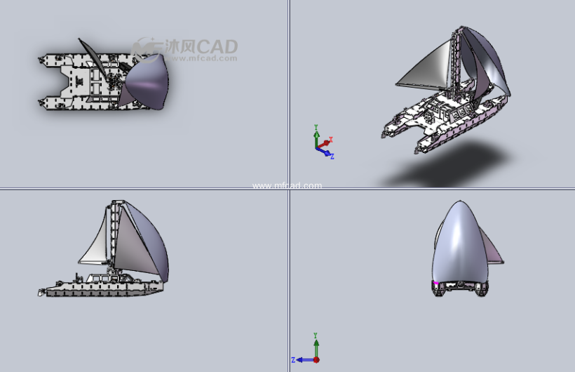 木質雙體帆船設計模型三視圖