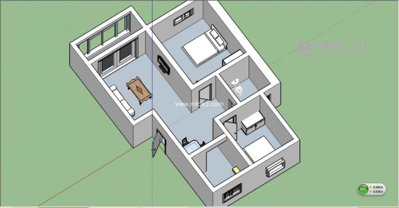 两室一厅户型设计 - sketchup住宅模型 - 沐风图纸