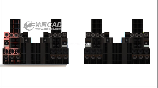 墙壁音响系统设计模型正反对比图