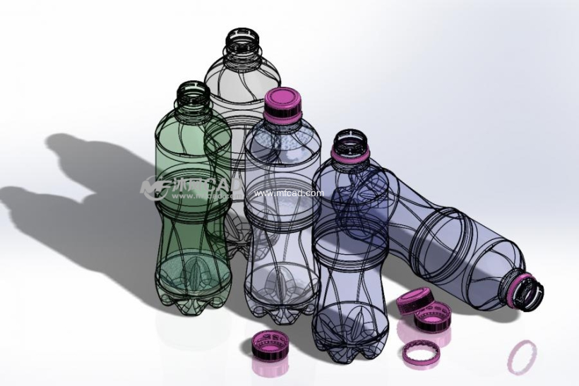 工业生产的矿泉水瓶与瓶盖一体设计模型
