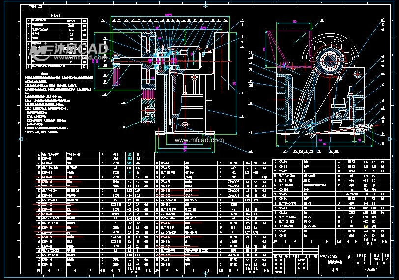 pe250×400g复摆颚式破碎机装配图 - autocad筛分与破碎设备图纸下载