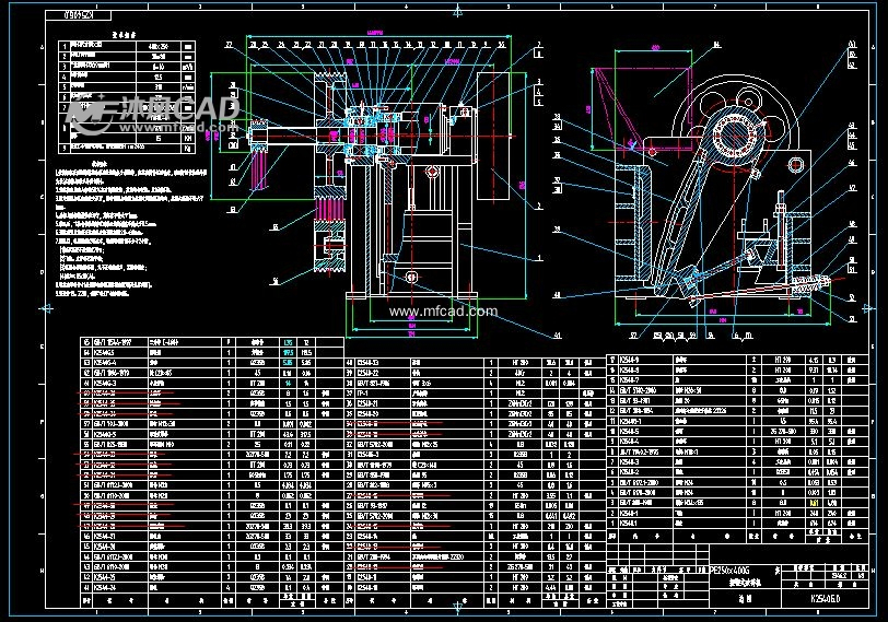 pe250×400g复摆颚式破碎机装配图 autocad筛分与破碎设备图纸下载
