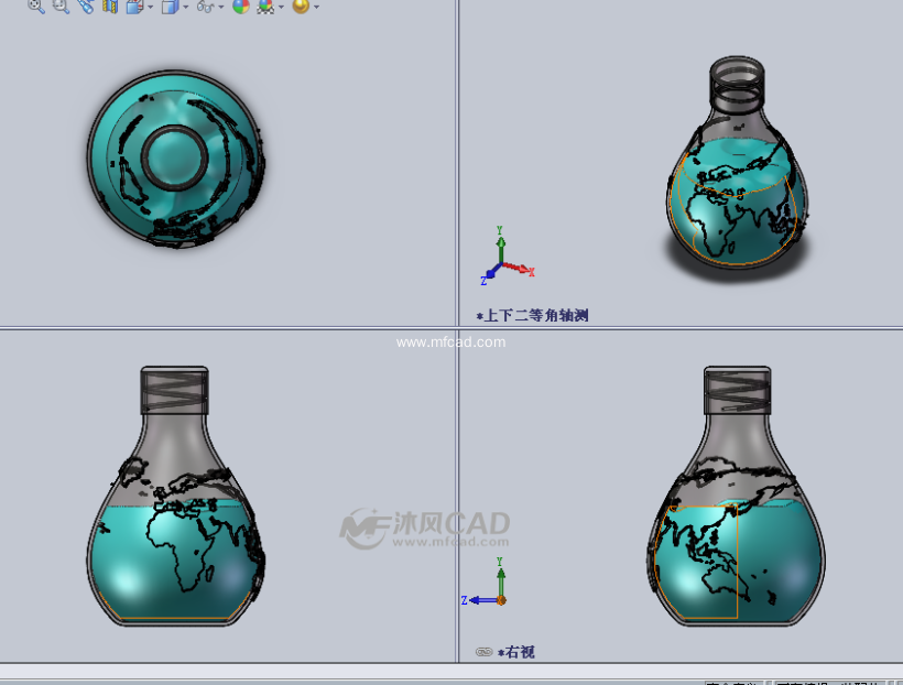 雕刻花纹的玻璃瓶设计模型三视图