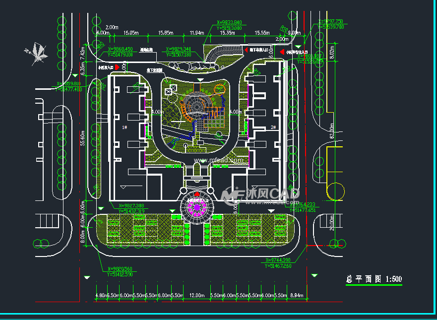 小區總體綠花cad平面圖 - cad小區規劃圖紙下載,免費小區規劃cad施工