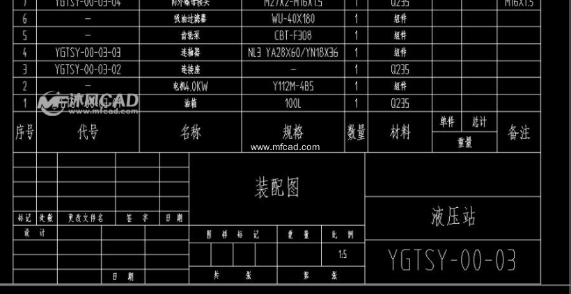 液压站图纸明细栏