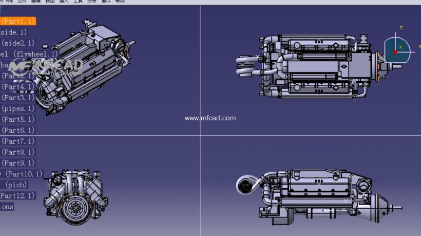 详解的发动机设计模型三视图