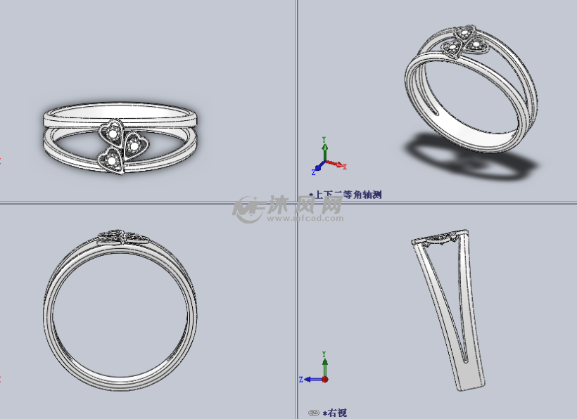 鑽石戒指樣式1設計模型三視圖