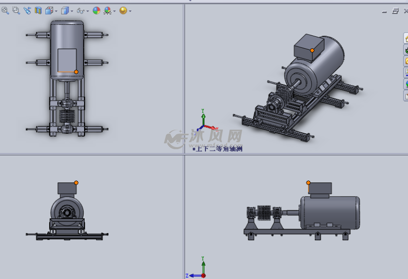 马达与皮带轮传动结构设计模型三视图