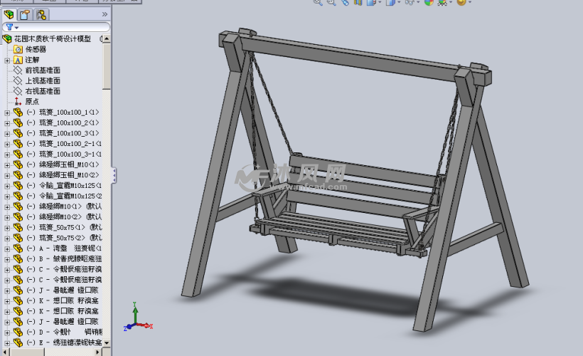 花园木质椅设计模型 - solidworks生活用品类模型下载 - 沐风图纸