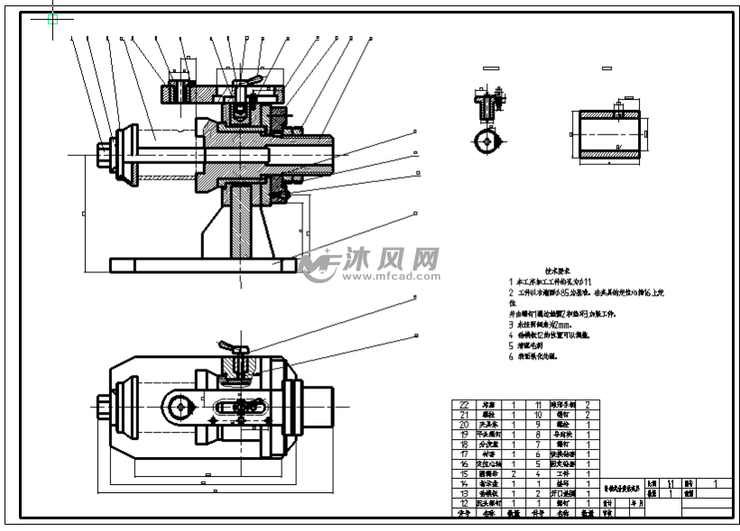 卧轴式分度钻夹具装配图(套筒类孔加工钻床夹具)