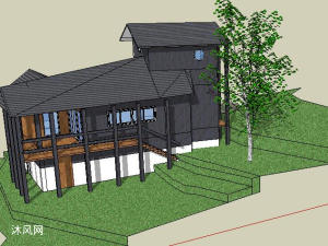 懸崖峭壁小木屋 - sketchup景觀模型 - 沐風圖紙