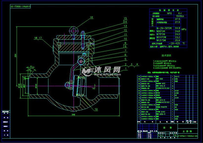 4〃hp64y-1500lb-00止回閥總圖 - autocad泵閥類圖紙下載 - 沐風圖紙