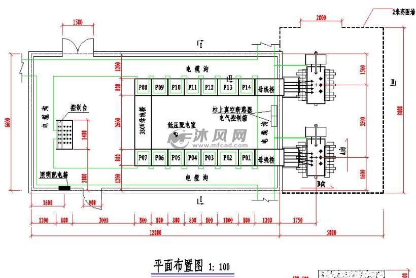 工厂配电所平面布置图 - autocad工业建筑电气cad - 沐风图纸