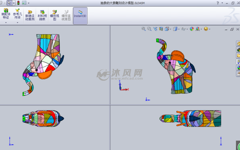 抽象的大象雕刻设计模型三视图