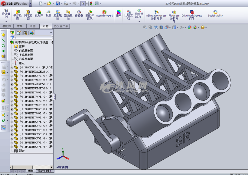 3d打印的v8发动机设计模型