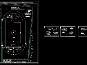 某运动场地平面图含足球场,撑杆跳,跳板沙坑和铅球投掷场地做法