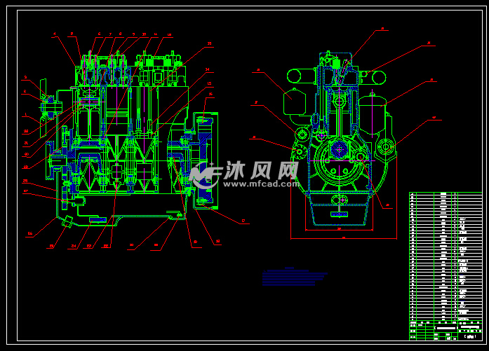 柴油机配气机构装配图cad图纸